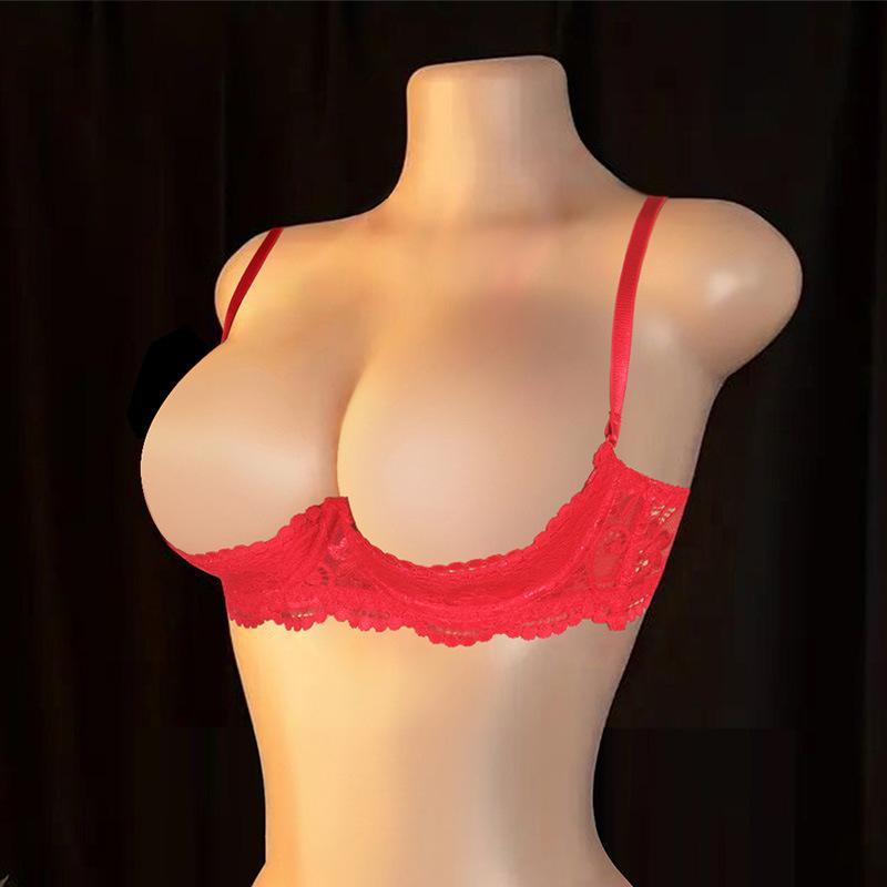 

Ultra-thin lace quarter and a half cup bra exposed, steel ring supported on top, small breasts gathered, erotic underwear women XL