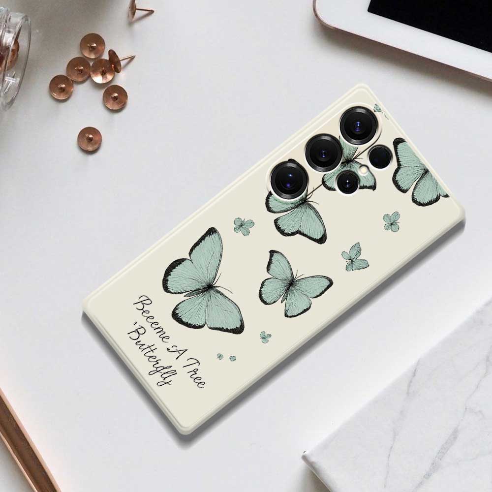 For Samsung Galaxy S25 Ultra Case Green Butterfly Pattern Printing Straight Edge TPU Phone Back Cover