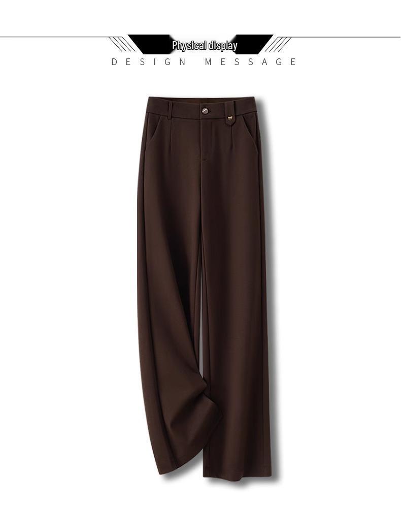 Fleece-Lined High-Waisted Slimming Pants - Women's Autumn/Winter Coffee Color