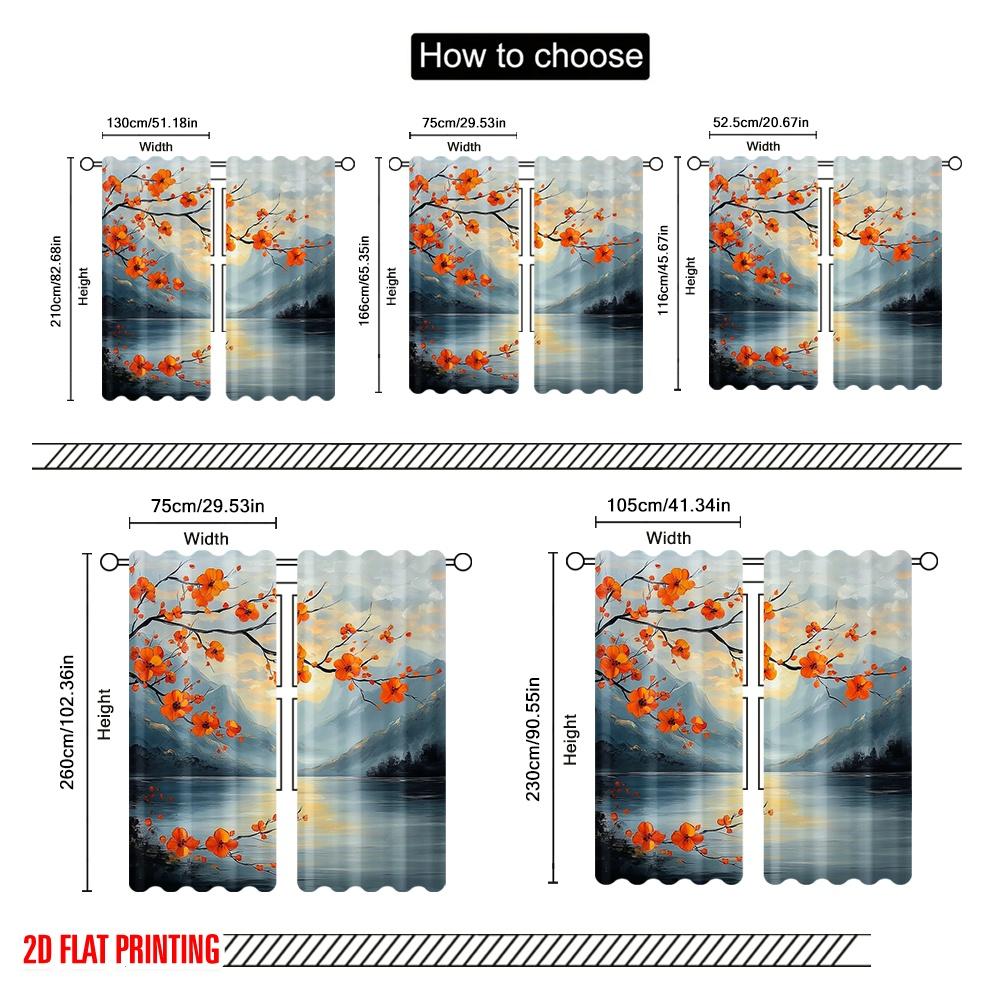 2pcs 2D Flat Printing Curtains Modern Abstract Mountain Flowers (2) Fabric Without Electricity All Season Party & Holiday Decor