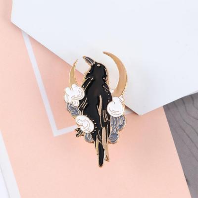 Feather Moon Flowers Gothic Bag Brooches Cartoon Badges Enamel Pin Crow Raven Badges Metal Brooch