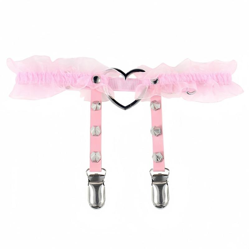 European and American Sex Fun Peach Heart Love Garter Belt Nightclub Bar Leather Rivet Leg Circumference Garter Clip
