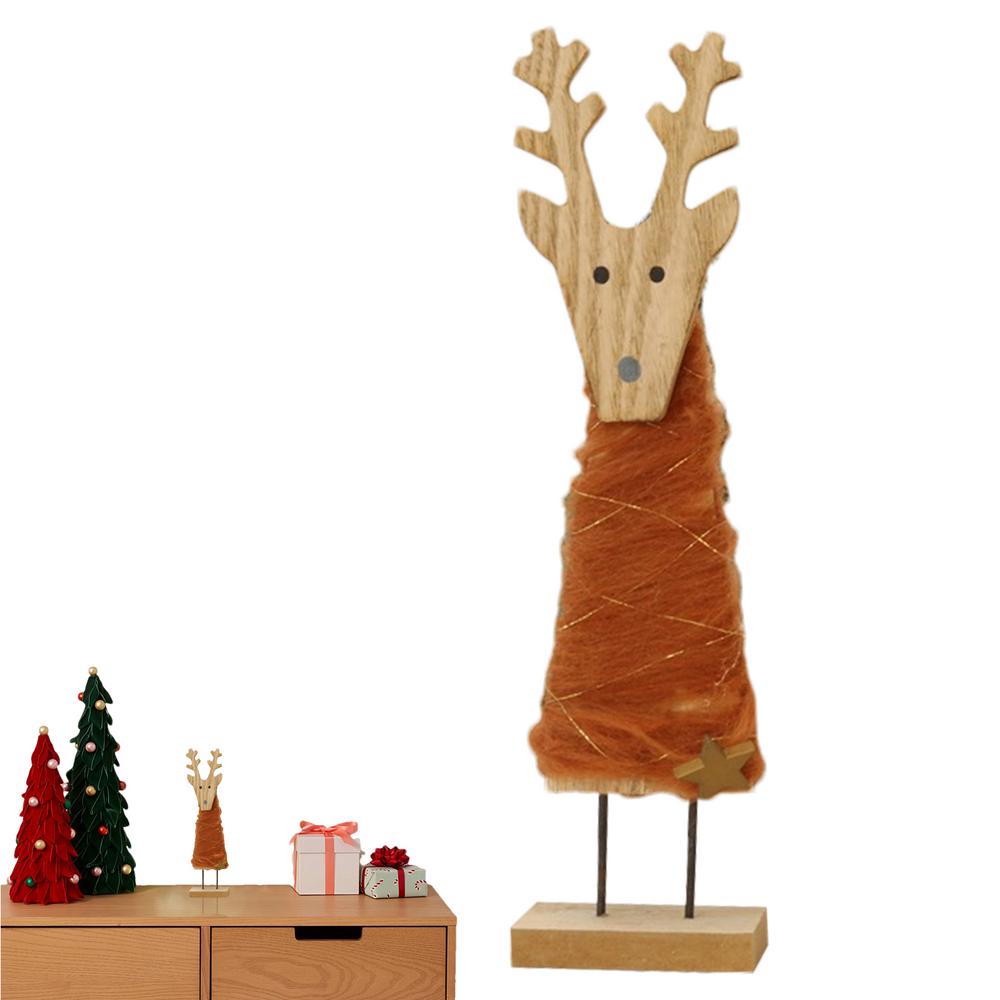 

Wool Felt Christmas Tree Creative Wood Base Desktop Figurine Winter Crafts Layout Supplies Artificial Tabletop Decorations For