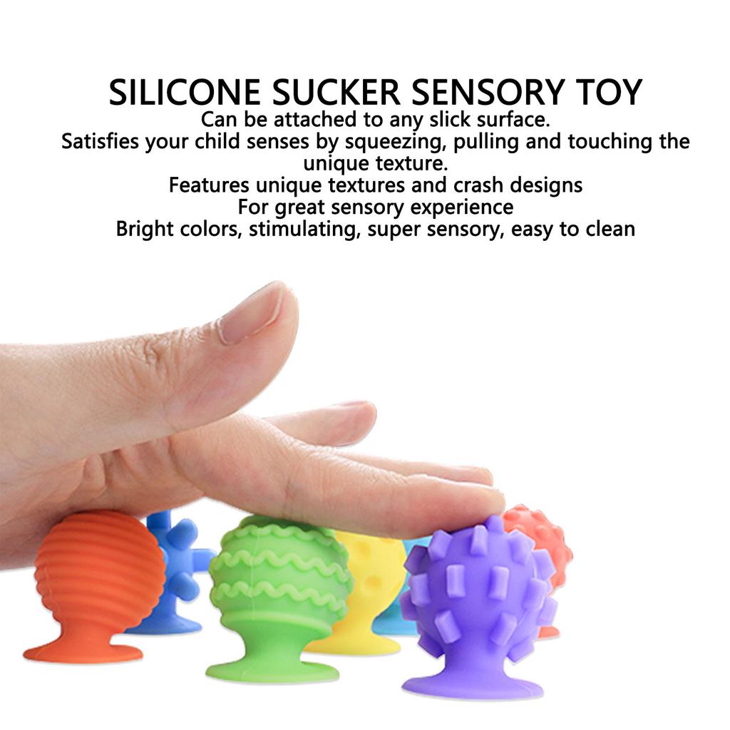 8 stk Silikon Sugekopp Sensorisk Leketøyssett Hevet Tekstur Sugekoppleker Teksturerte Berøringsleker for Barn