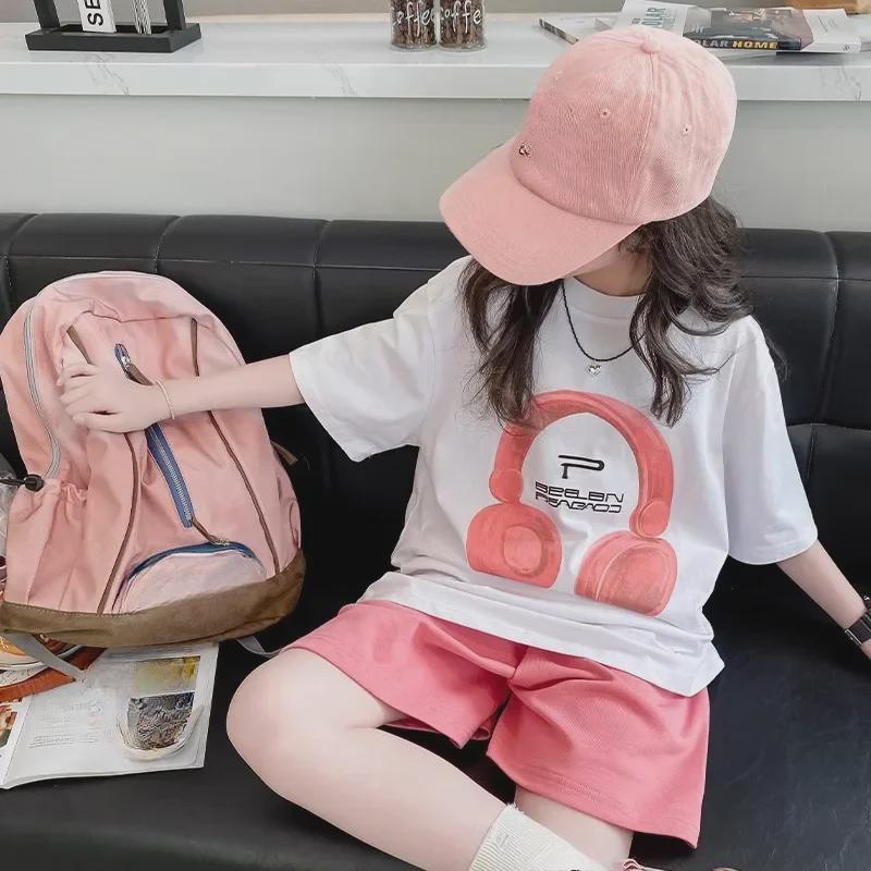 Mädchen Kurzarm Set, Sommerkleidung, Kinder Stilvolle Shorts, Kinder Mittlere Größe Lässiger Sport Zweiteiler