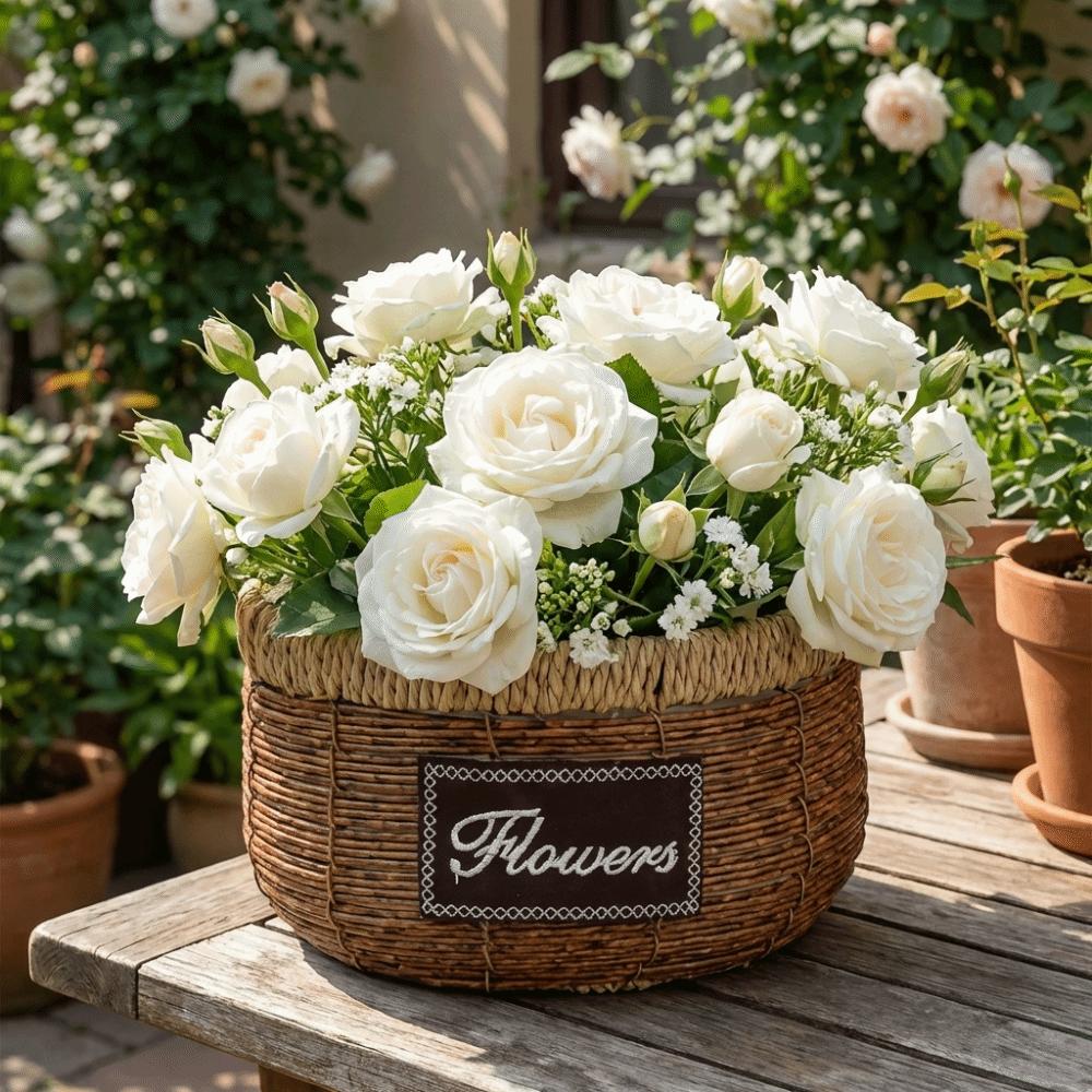 Plant Display Rustic Woven Flower Basket Plastic Sturdy Succulent Container Handcrafted Decorative Flower Shop Pots Home Decor