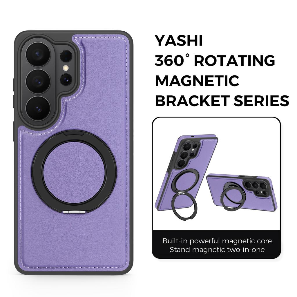 For Samsung Galaxy S26 Ultra Magnetic Case with Ring Kickstand PU Leather Back Cover