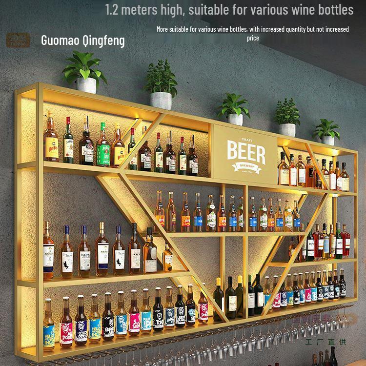 Industrial Wall-Mounted Wrought Iron Wine Rack for Bars & Restaurants - Creative Multifunctional Display Cabinet