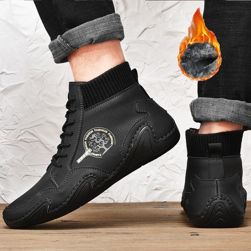 Winter Herren High-Top Freizeitschuhe Handgefertigt künstliches Plüsch Große Größe Gummi Weiche Sohle Autofahren Herrenschuhe