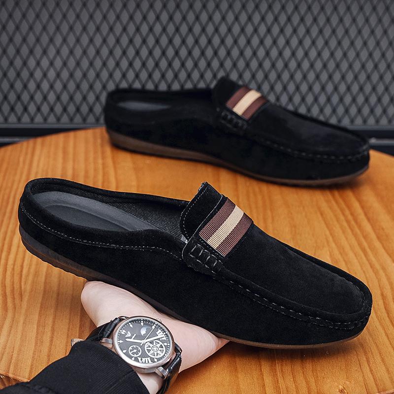 Fashion Lefu Shoes Men's Lightweight Bean Shoes Summer One Step Push Lazy Breathable Casual Half Support Slippers for Men