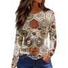 Women's Fashion Hem Slit Casual Retro Floral Print Round Neck Long Sleeve Top