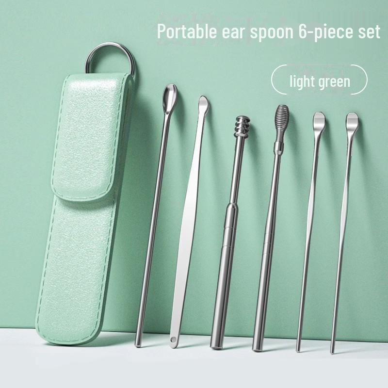 6-piece set of portable ear picks with keychain for adults, household use