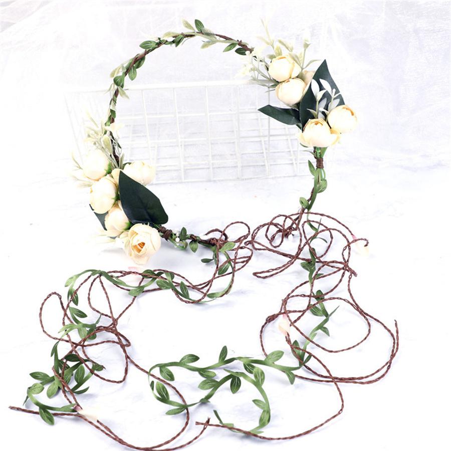 Neue Mode Böhmischer Kranz Haarband Blumenkrone Frauen langes Rattan Simulationsblume Stirnband Kopfschmuck Frühling Haarschmuck
