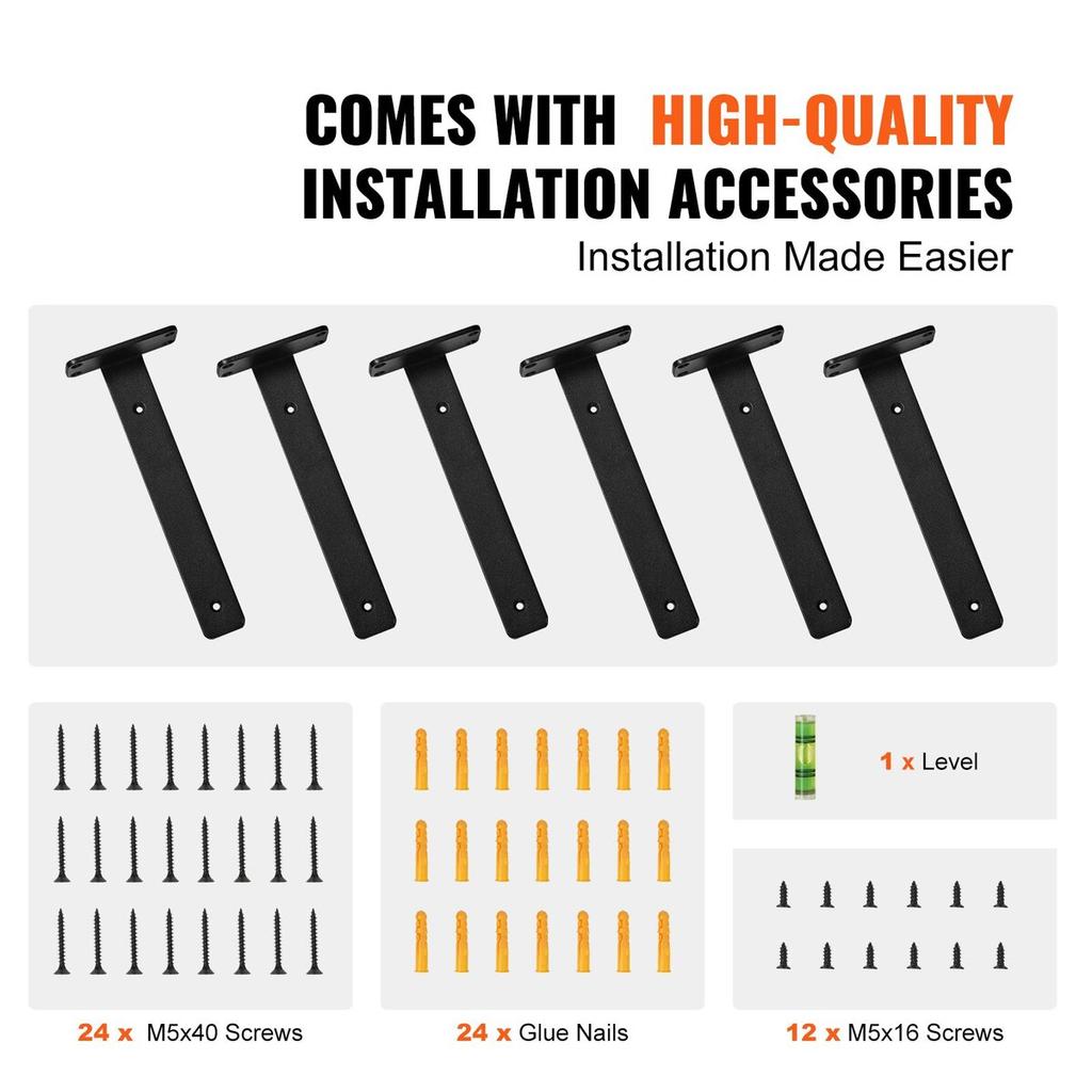 Shelf Bracket, 6”L x 4”W x 1.6”H 6 Pcs, Heavy Duty Floating Shelf Brackets, Brackets for Shelves, 5mm Thick Matte Black L Shelf Bracket,Steel Shelving