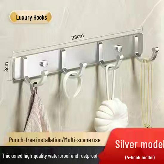 Adhesive Space Aluminum Hook for Bathroom & Kitchen - Punch-Free Coat & Clothes Hanger 