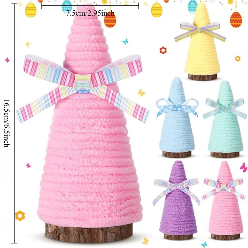 5 Pcs Easter Yarn Wrapped Mini Trees - Pastel Multicolor - Easter Decorations
