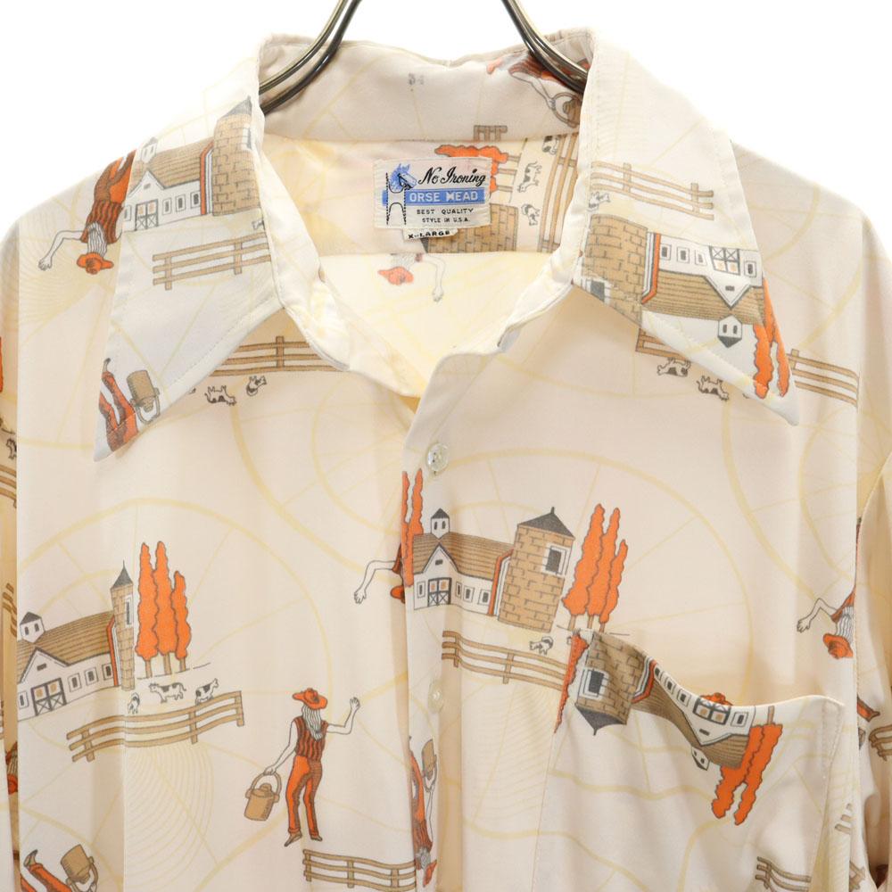 PFERDEKOPF 70er Vintage Overallgriff Langarmhemd XL Gelb Herren Gebraucht