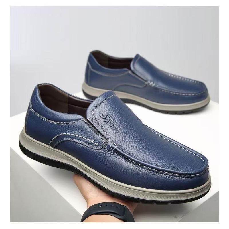 

Spring and Autumn Casual Leather Shoes Men s Lazy One-Pedal Shoes Men s Soft-soled Medium and Old Shoes 39 синий
