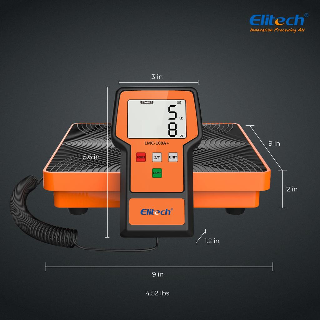 Balança Eletrônica Digital de Refrigerante Elitech 100kg Balança Eletrônica de Precisão com HVAC com Fio Portátil Balança de Enchimento de Refrigerante Balança, Capacidade, Remoto,