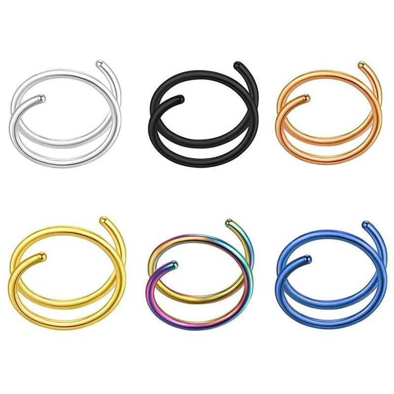 1pc Acier Inoxydable Double Anneau de Nez Spirale Piercing Septum Cartilage Boucles d'Oreilles Anneau Tragus Hélix pour Femmes Bijoux Narine