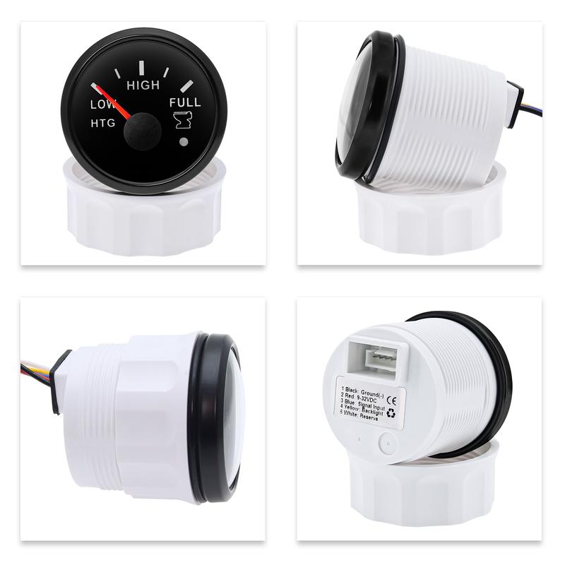 0-190ohm 52mm Holding Tank Gauge with Flash Alarm 150~550mm Sewage Level Sensor HTG Waste Level Meter Waterproof Car Boat