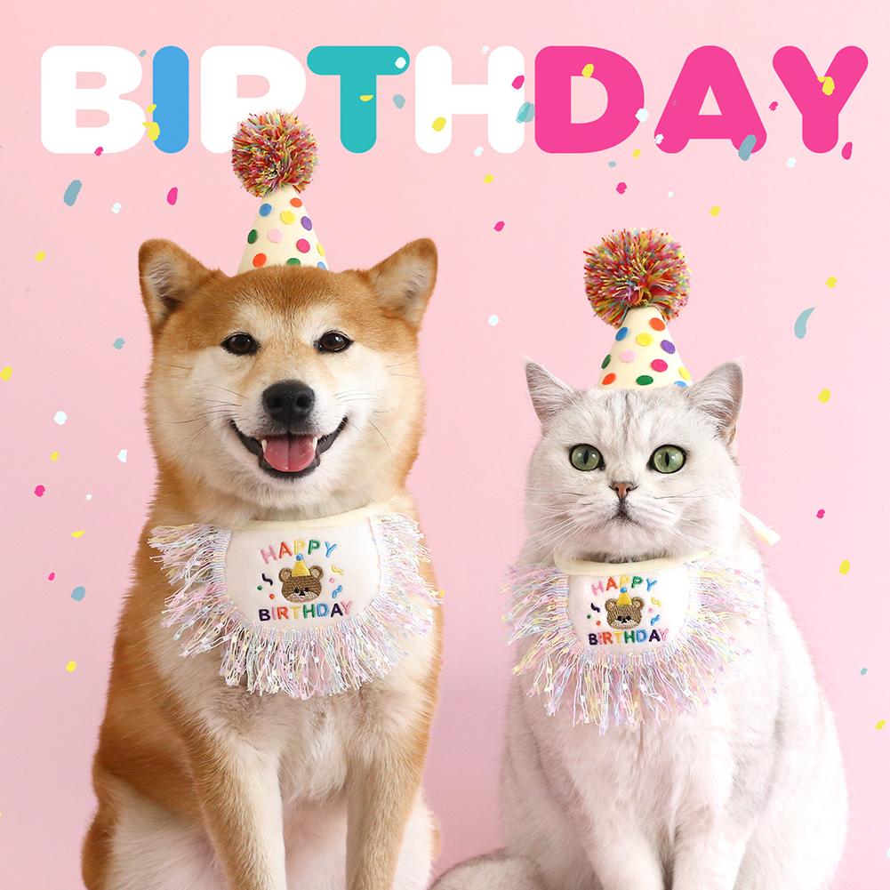 

Pet Birthday Celebrate Scarf Cotton Wave Point Saliva Towel Washable Pet Hat Cat Dog Bibs Puppy Kitten Triangle Kerchief Set 02