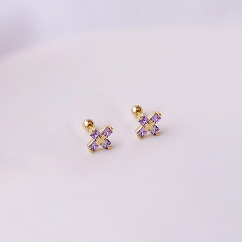 

2 шт., серьги-гвоздики из нержавеющей стали с крестом и цирконием для женщин, модные серьги-гвоздики для козелка, спираль, штанга, ювелирные изделия для пирсинга