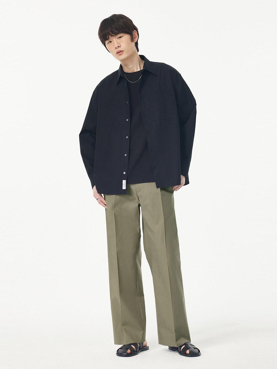 Studio Tomboy [Men] Oversized Basic Long Sleeve Shirt _Black 9155221174 Black/M