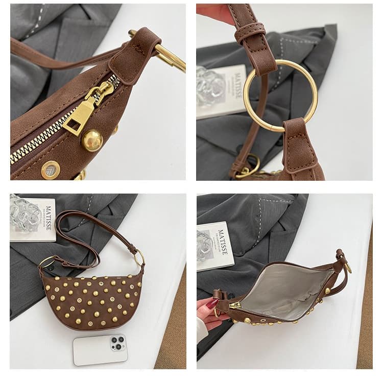 Rivet crescent bag women's metal decoration underarm bag
