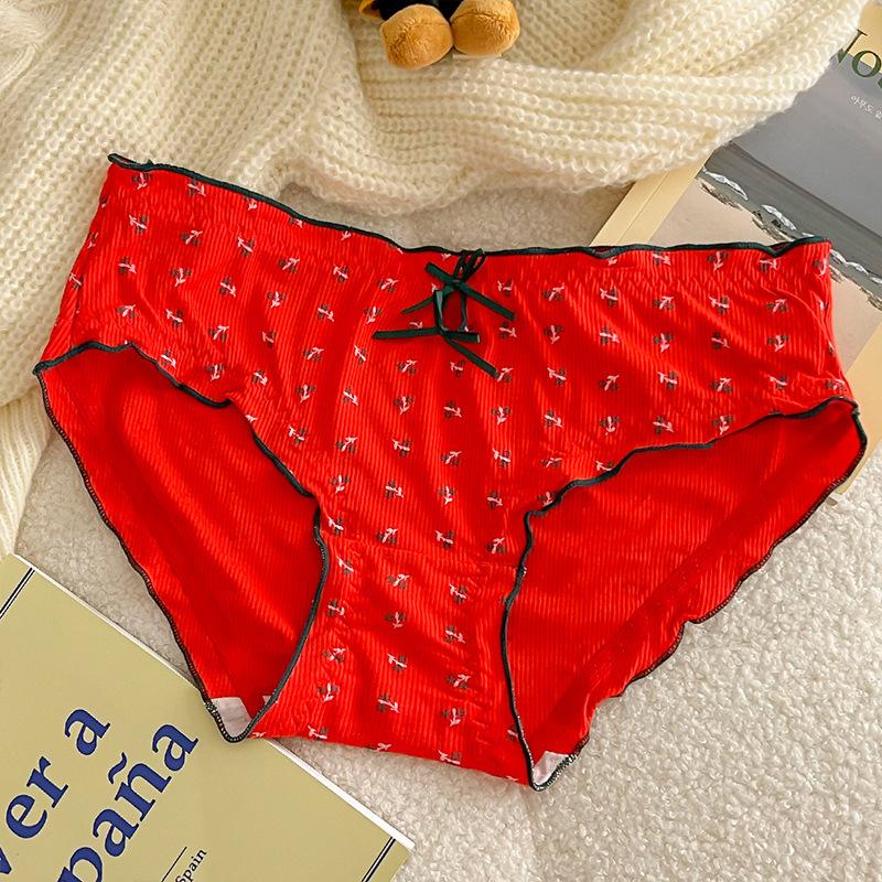 Ladies Spring and Autumn Sweet Floral Cotton Antibacterial Crotch Breathable Comfort Full Hip Mid Waist Briefs