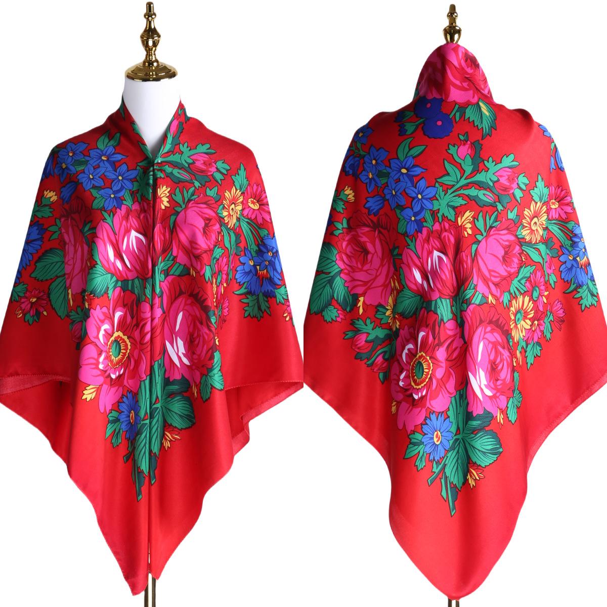 Ethnic Style Square Scarf 140cm Large Size Warm Windproof And Dustproof Scarf