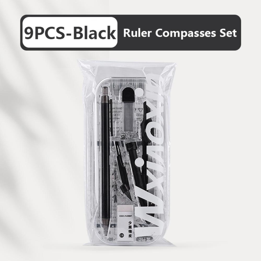 8PCS/Set Plastic Ruler Compasses Set Mechanical Pencil Eraser Measuring Ruler Straight Ruler Set Square Protractor School Office