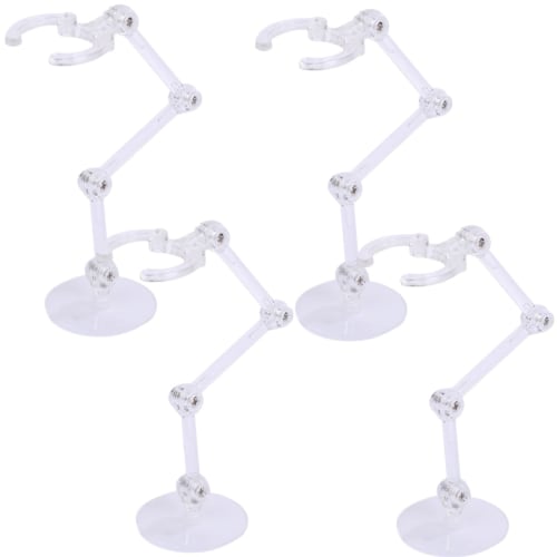 Rubonarie Figure Stand, Display Stand, Multi-Stand, Polycarbonate, 180-Degree Articulation, Plastic Model Figures, Set of 4 (Clear)