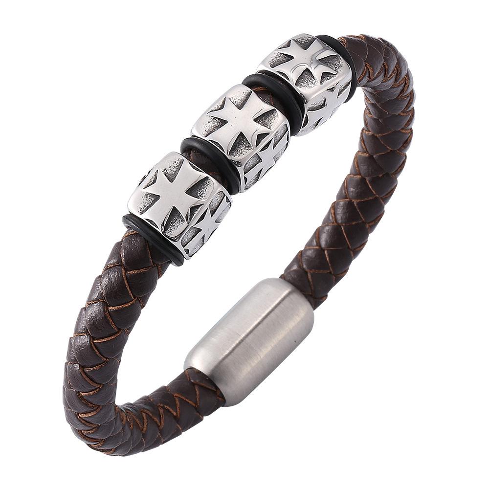 European 8mm Stainless Steel Woven Cross Bracelet Men s Retro Style Inner Circle 175mm [Total Length 210mm]