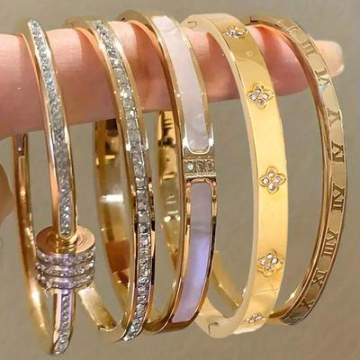 ZAKOL 5/1 pièces Ensemble de Bracelets Empilables en Acier Inoxydable Incrustés de Zirconia Scintillant pour Femmes Bijoux Mode Ne Se Décolorant Pas Cadeau