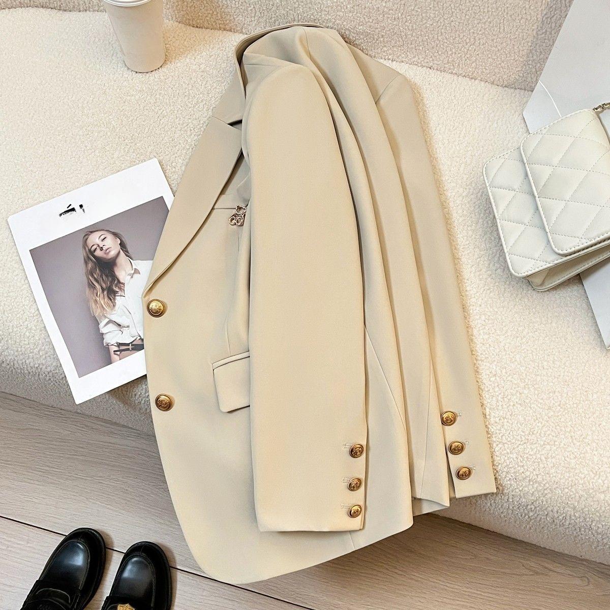 

Модный женский пиджак с зазубренными лацканами, облегающий весенне-осенний пиджак, пальто XXL бежевый