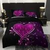 3pcs Purple Heart Rose Floral Duvet Cover Set, 1D+2P (No Pillow Inserts), HD Print for Home & Bedroom, Bedroom Set Couple Gift