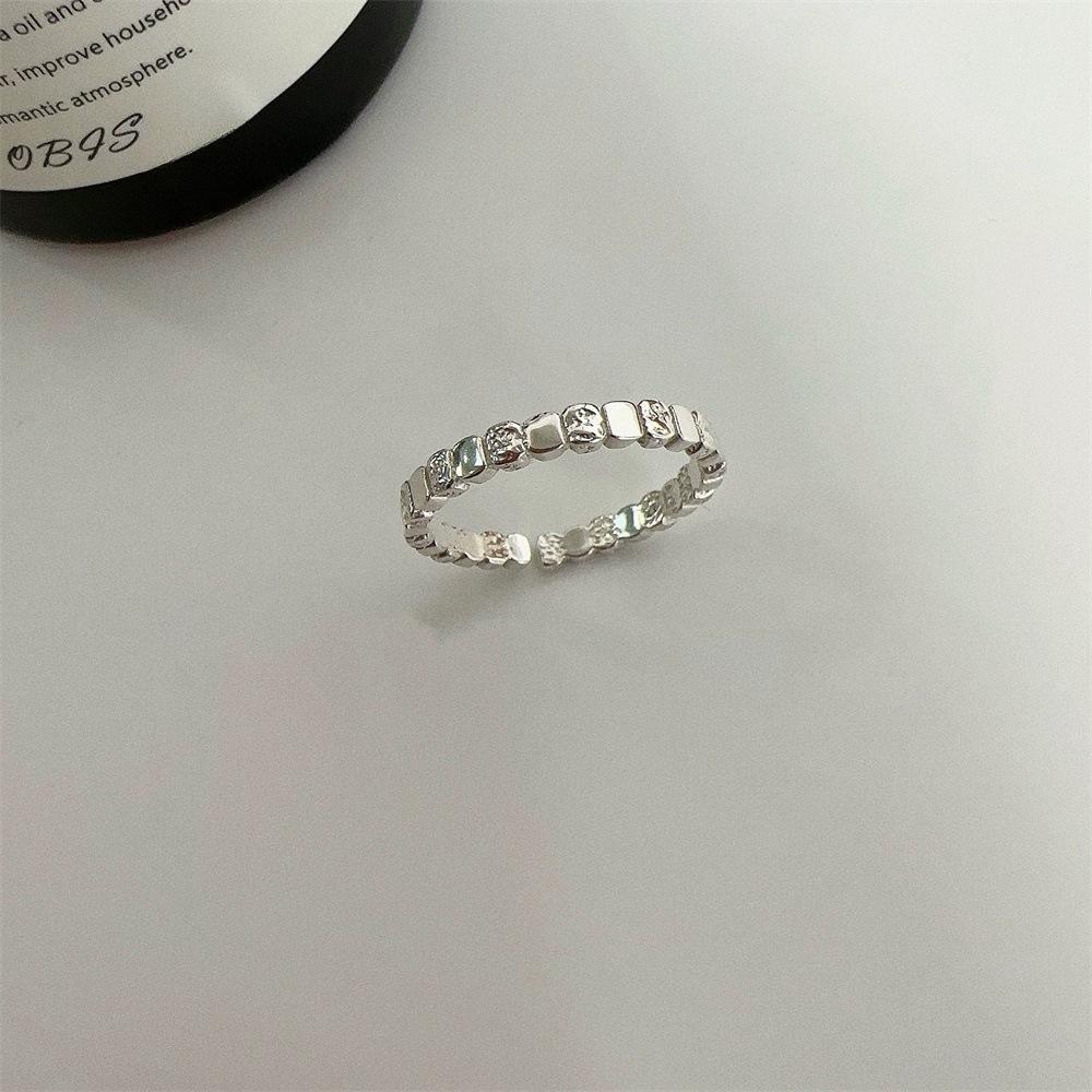 Korean square texture hammer pattern fine ring female ring personality design irregular simple index finger ring Adjustable opening