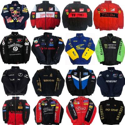 F1 Vyšívaná závodní kombinéza: Trendy Retro Evropský a Americký Styl Motocyklové Jezdecké Vybavení, Podzimní/Zimní Bavlněná Bunda, Ležérní Kabát