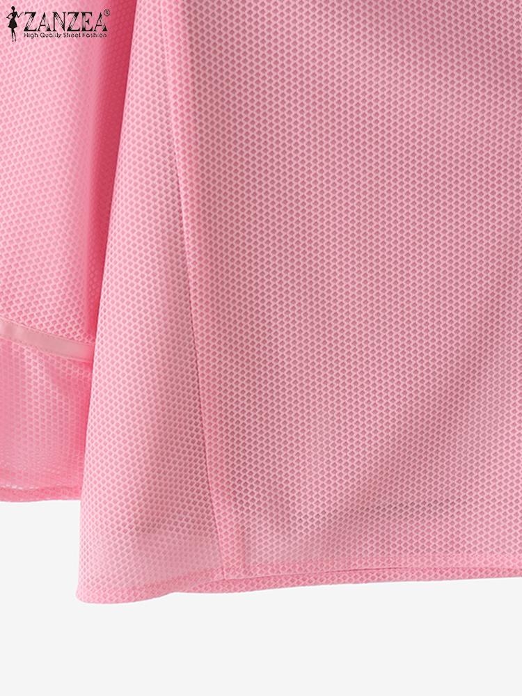 ZANZEA Women Casual Round Neck Solid Color Loose 3/4 Sleeve Blouse