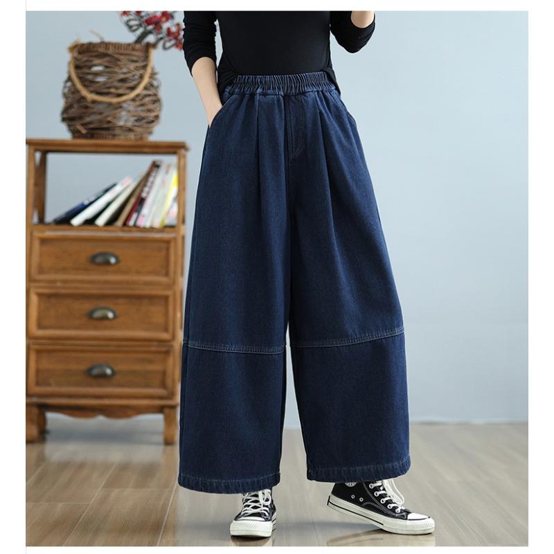 DIMANAF 2025 Herbst Winter Jeans Damen Übergröße Verdicken Futter Vintage Baumwoll-Denim Lange Hosen Unterteile