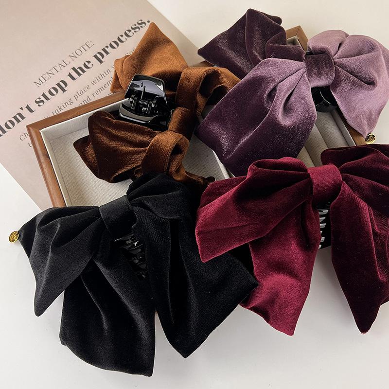 Rétro Nouveauté Haut de gamme Velours Nœud Grande Pince à Cheveux Pince Requin pour Femme Fille Doux Élégant Épingle à Cheveux Barrettes Accessoires de Cheveux Mode