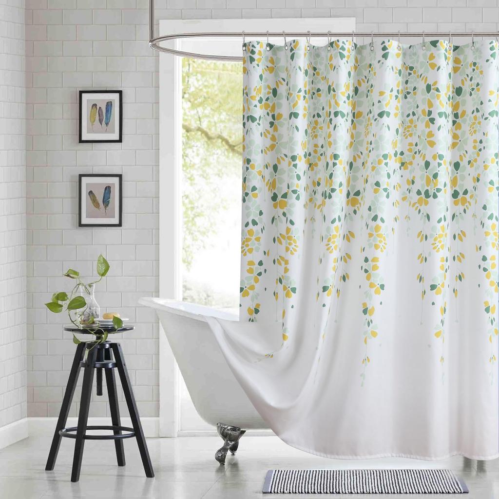 Floral Pattern Fabric Shower Curtain, Beige Gray Plant Bathroom Shower Curtain, Waterproof Bathroom Shower Curtain Curtain
