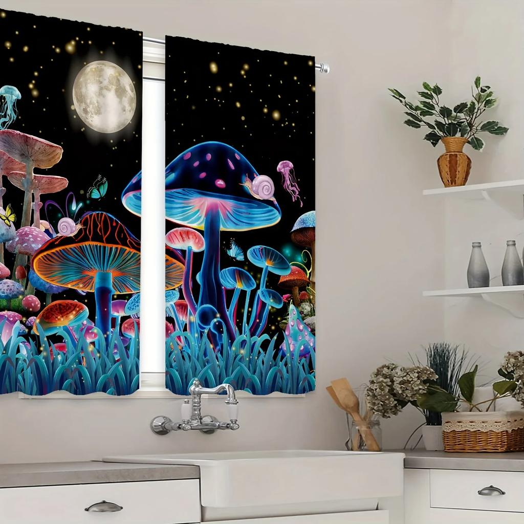 Mushroom Printing Curtain Rod Pocket High Shading Curtain Suitable Ideal Ideal for Kitchen Area Bedroom Study Cafe Living Room Home Decor Modern