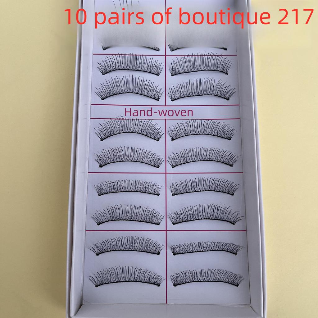 217 handgefertigte falsche Wimpern – 10 Paar im natürlichen Stil, gekreuzter Baumwollstiel für Bühnen-Make-up