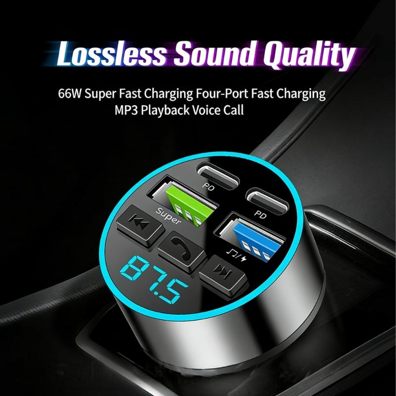 Digital Display FM Transmitter Car Chargers Handsfree MP3 Player Fast USB Type C Charging Adapter