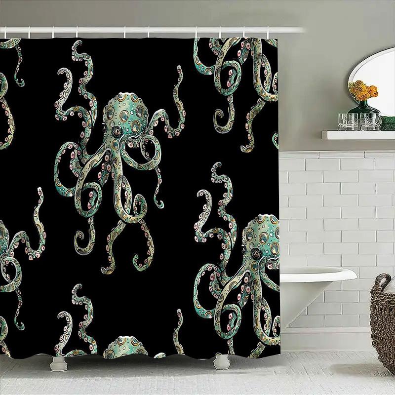 Ocean Wave Shower Curtain Fish Pattern Sea Life Decor Bathroom Curtains Waterproof Coastal Home Decor Artistic Print Shower Line