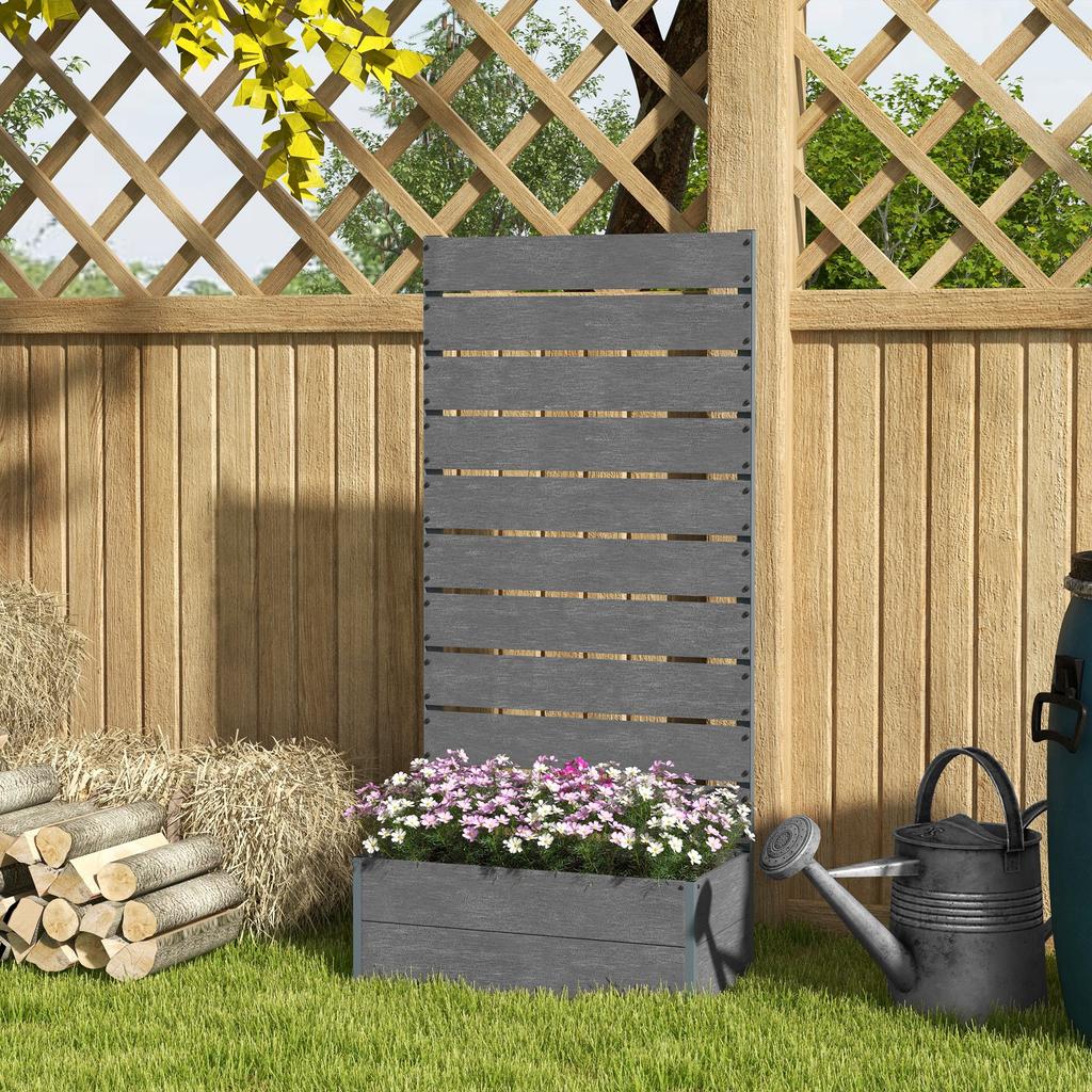 34 x 69.5cm Garden Planter Box, with Back Trellis, Grey