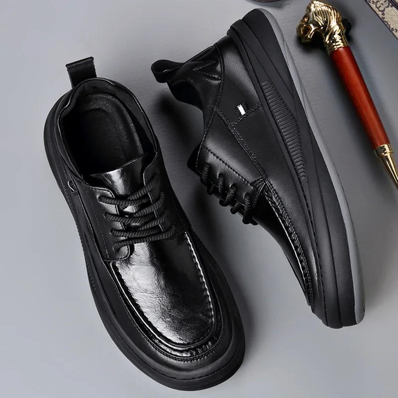 Fashion Autumn Winter Cow Leather Loafers for Men Fashion Casual New Designer Warm Cotton Shoes Male Black Lace Dress Shoes Man