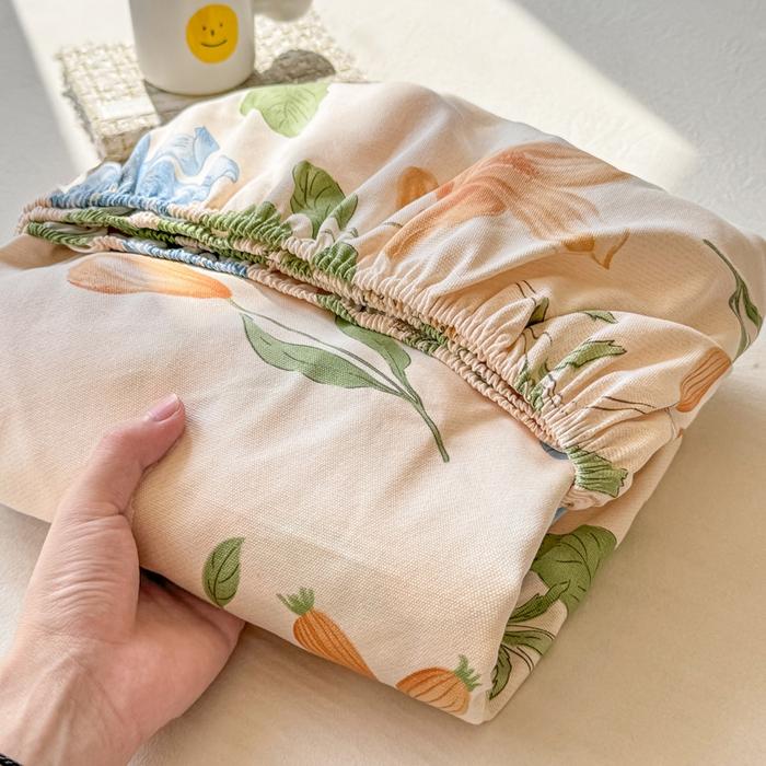 New Cotton Single Bed Cover A Fresh and Simple Country-style Floral Old Coarse Cloth Mattress Cover Bring Elastic Bedspreads